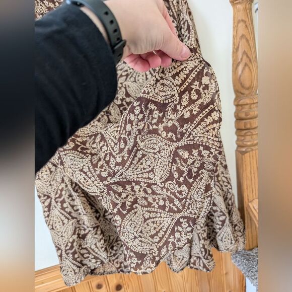 Lane Bryant Brown Paisley Bell Sleeve Button Down Boho Top Plus Size 18/20 - Picture 2 of 6